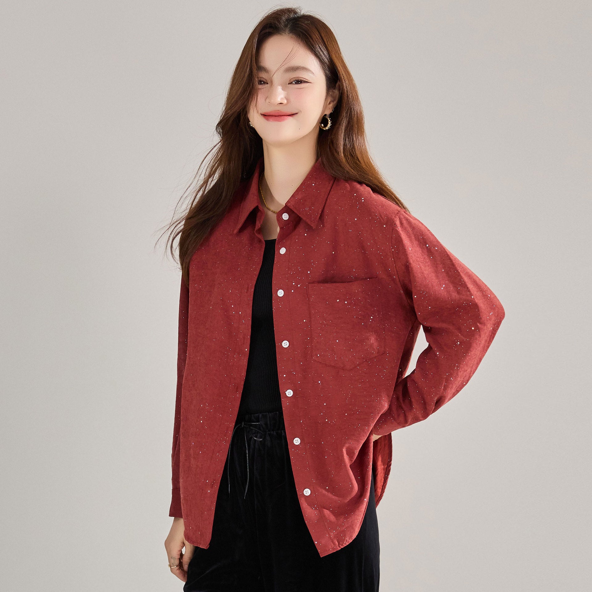 Women Spring Retro High-end All-match Stacked Blouses Clothing