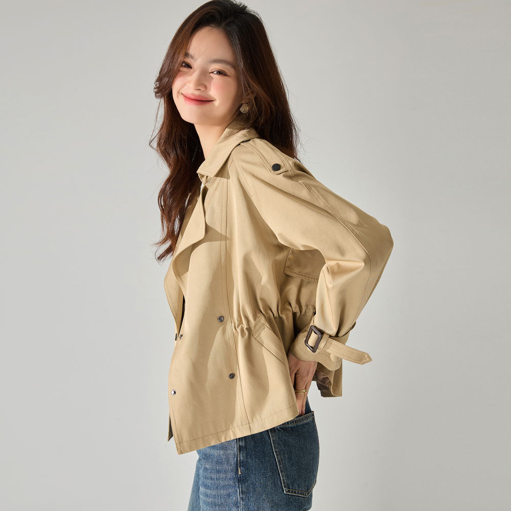 Fashion Turn-Down Collar Trench Coat Women Short Jackets Coats