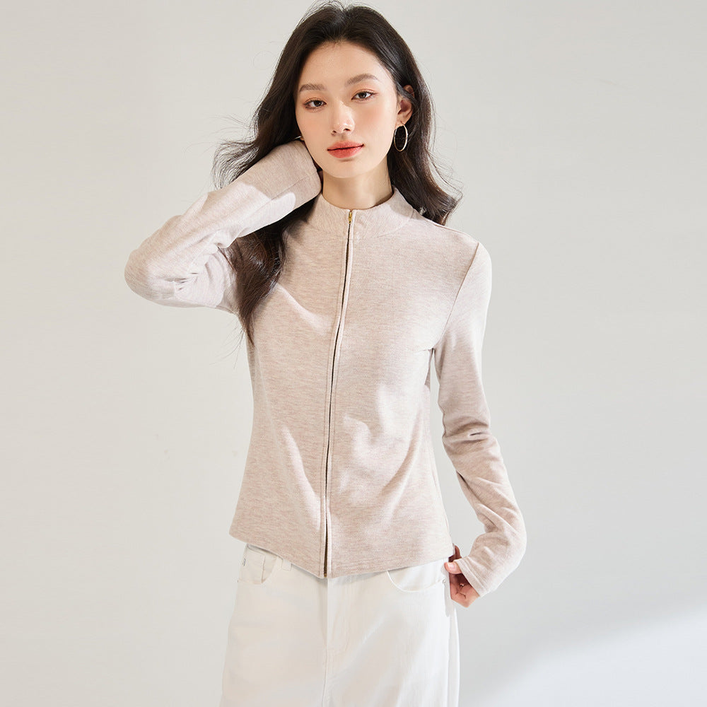 Fashion Women's Slim Fit Zipper Stand Collar Sweatshirt