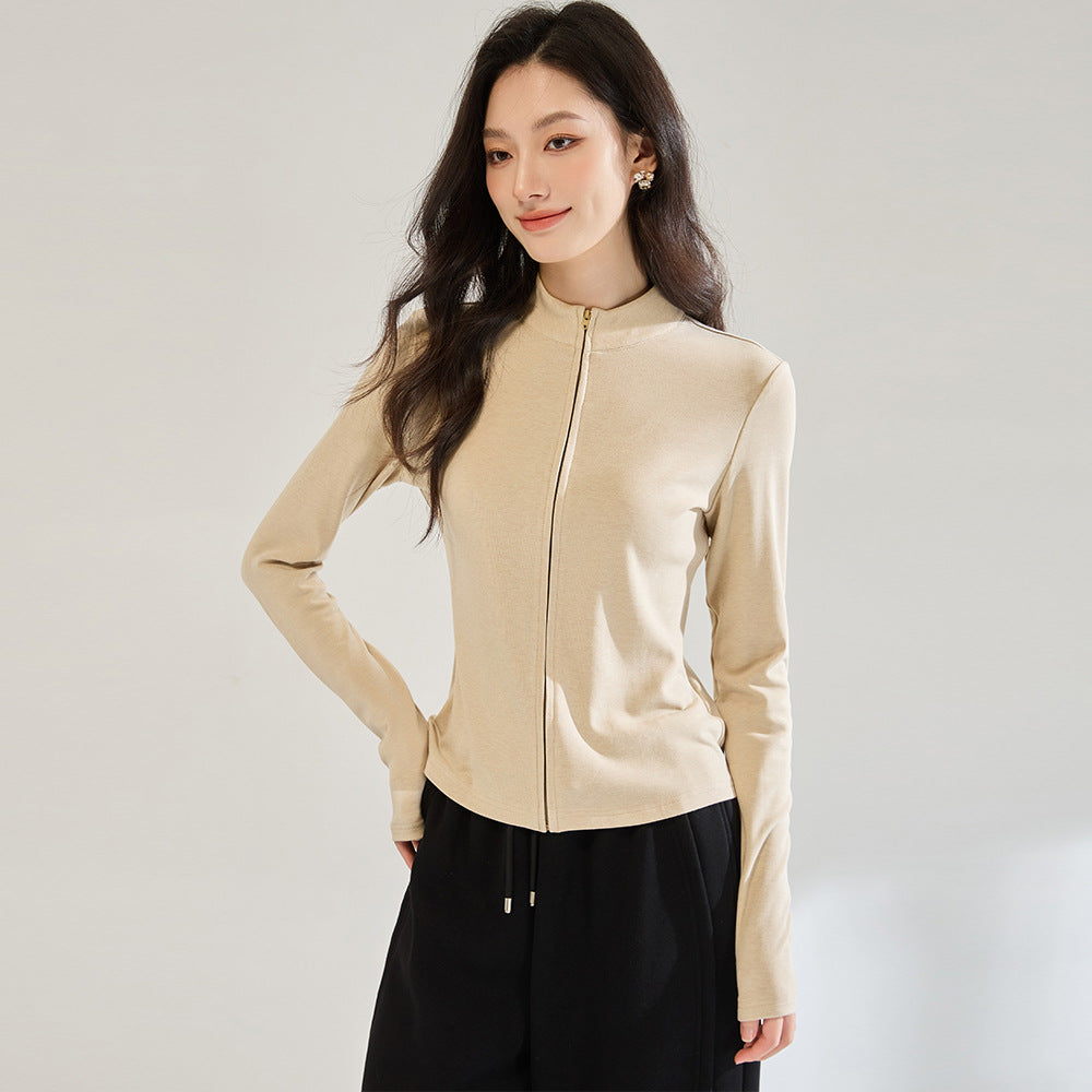 Fashion Women's Slim Fit Zipper Stand Collar Sweatshirt