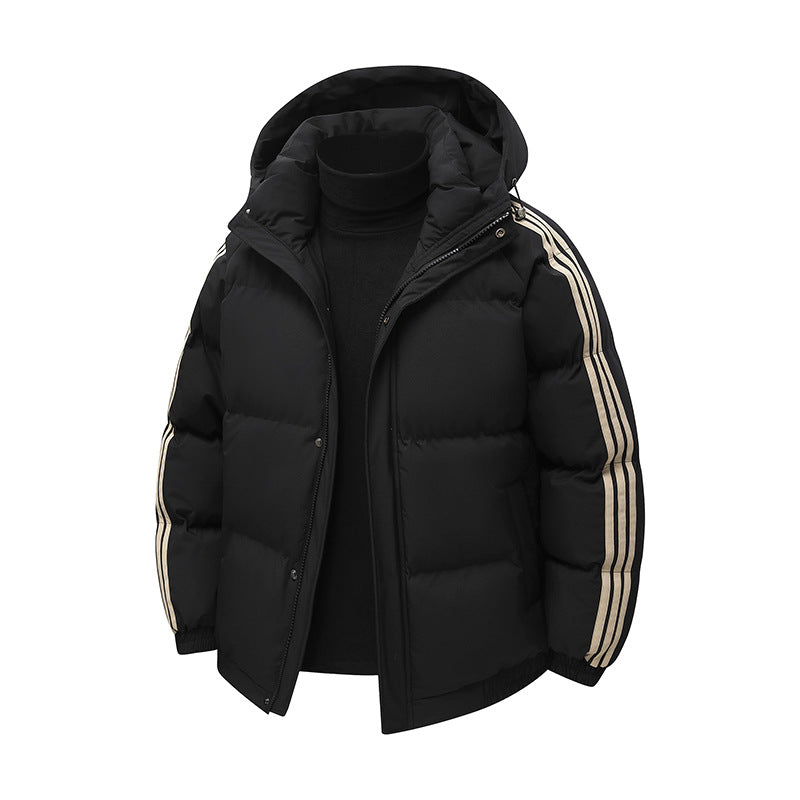 Men's Winter Thickened Cotton Jacket Hooded Bread Style Coat Casual Fashionable Outerwear Male Casual Clothes