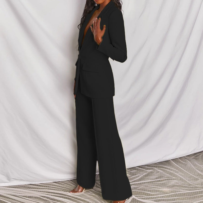 Women Loose Blazer Sets 2 Pieces Sale Spring Noted Button Long Sleeve Blazer Coats& Wide Leg Loose Business Blazer Pants Suits