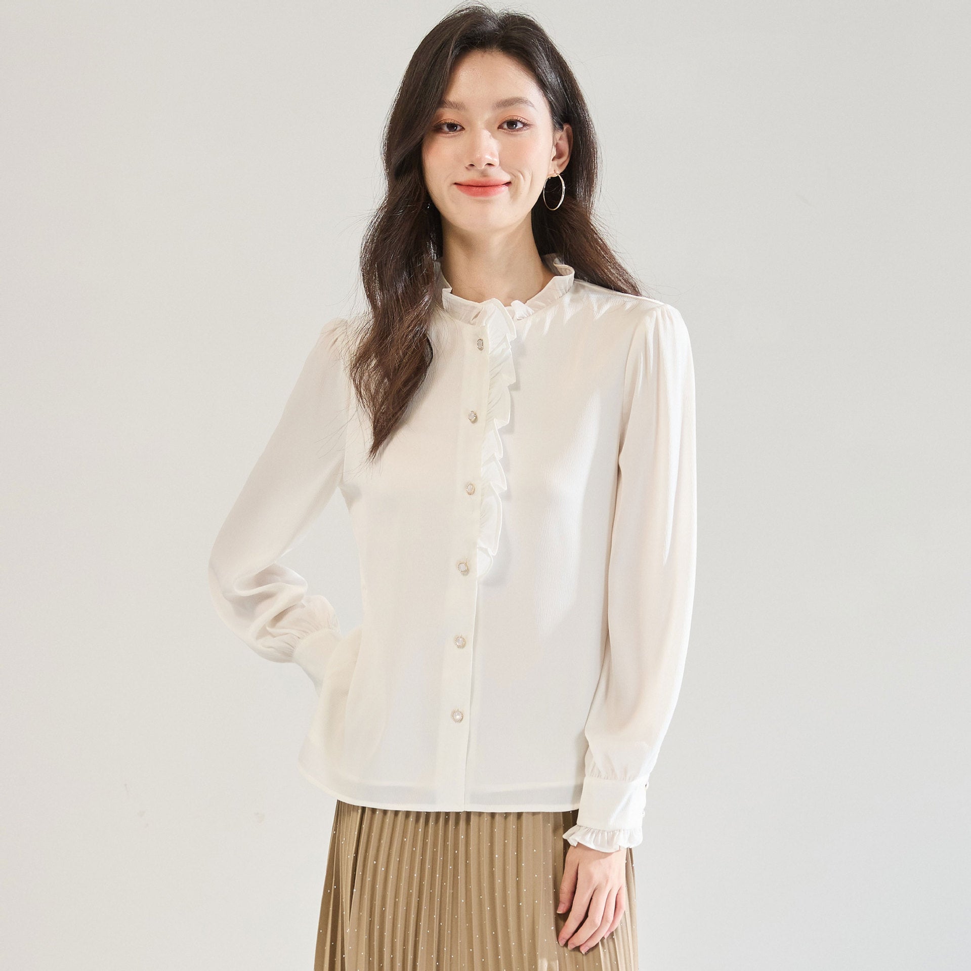 New Long Sleeve Ruffled Women Shirt White Chiffon Shirt Blouse Women Tops Blouses