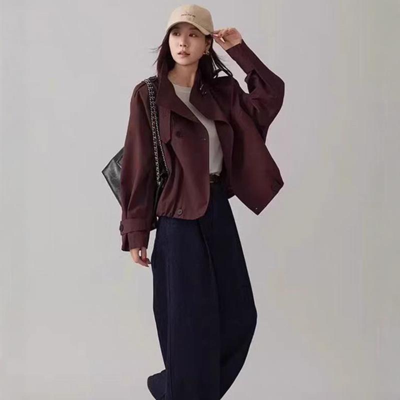 Vintage Zipper Lapel Short Jacket Coat Loose Fashion Long Sleeve Commute Solid Outwear Autumn New Women's Jackets Coat