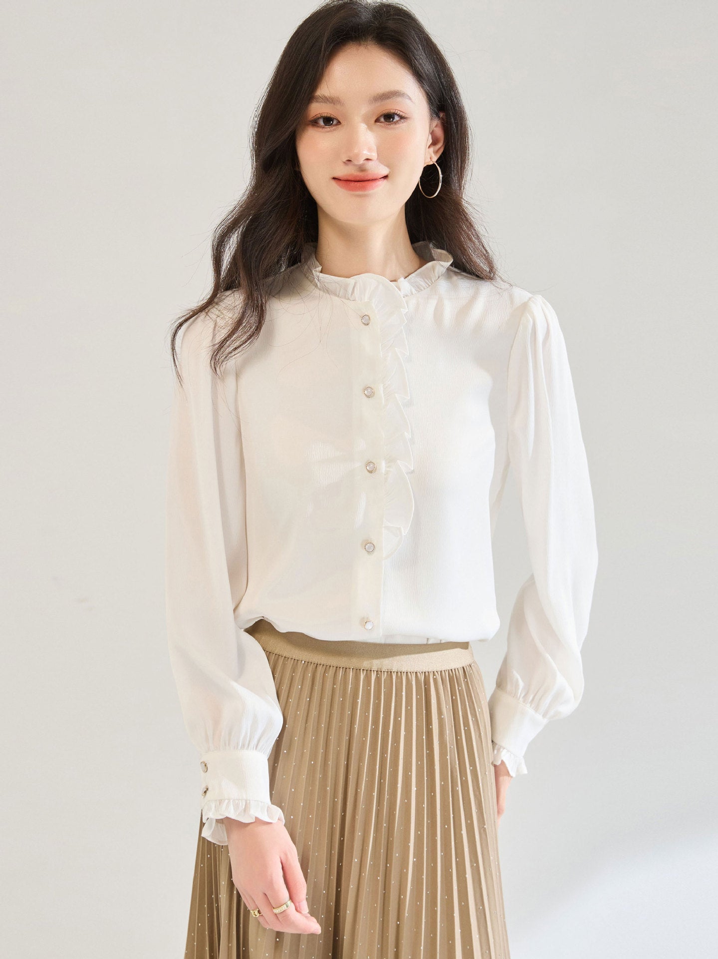 New Long Sleeve Ruffled Women Shirt White Chiffon Shirt Blouse Women Tops Blouses