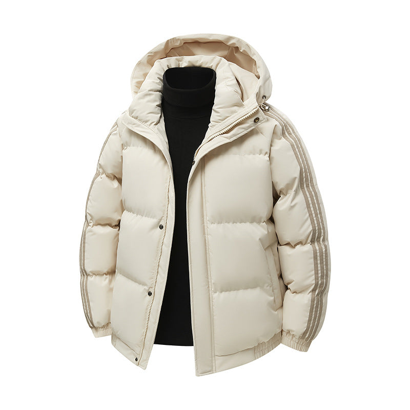 Men's Winter Thickened Cotton Jacket Hooded Bread Style Coat Casual Fashionable Outerwear Male Casual Clothes