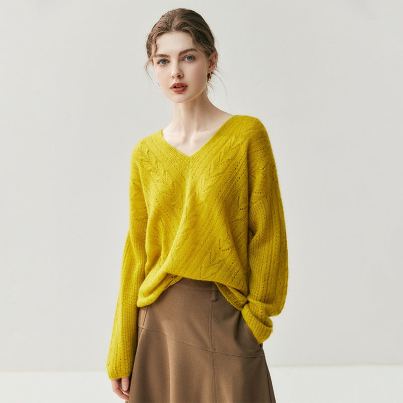 Women's V-neck Hollow-out Loose Fit Sweater