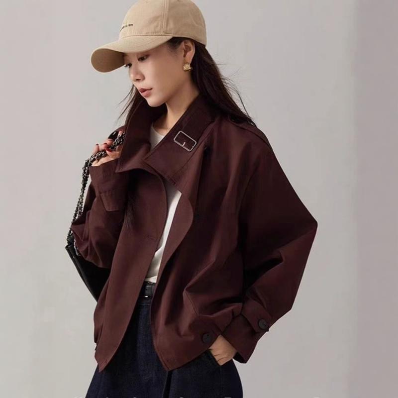 Vintage Zipper Lapel Short Jacket Coat Loose Fashion Long Sleeve Commute Solid Outwear Autumn New Women's Jackets Coat