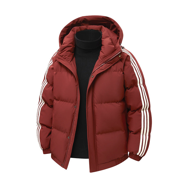 Men's Winter Thickened Cotton Jacket Hooded Bread Style Coat Casual Fashionable Outerwear Male Casual Clothes