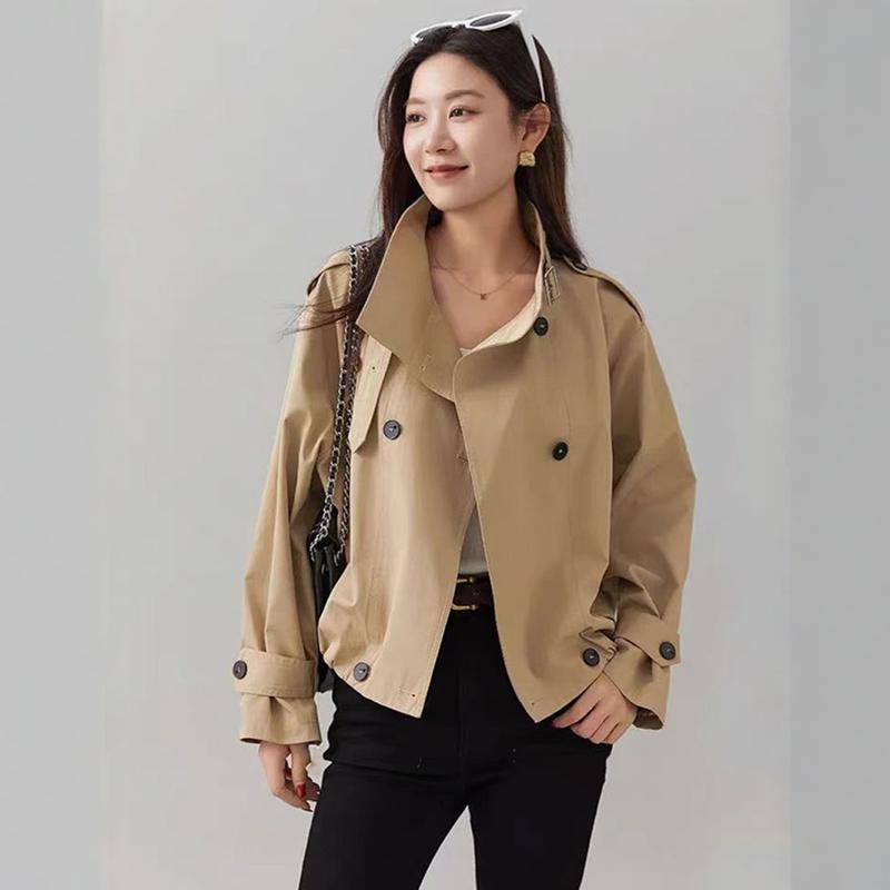 Vintage Zipper Lapel Short Jacket Coat Loose Fashion Long Sleeve Commute Solid Outwear Autumn New Women's Jackets Coat