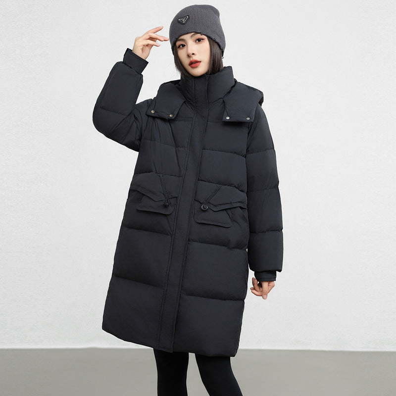 Women Hooded Parkas Coats Mid Length Solid Jackets