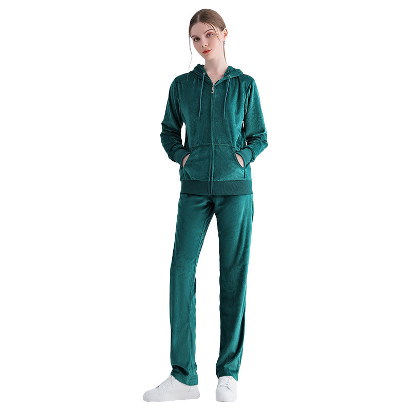 2025 New Spring Velvet Tracksuit 2 Piece Sweatshirt Sweatpants Set Full Zip Hoodie Sweatsuit with Pockets Casual Sportswear