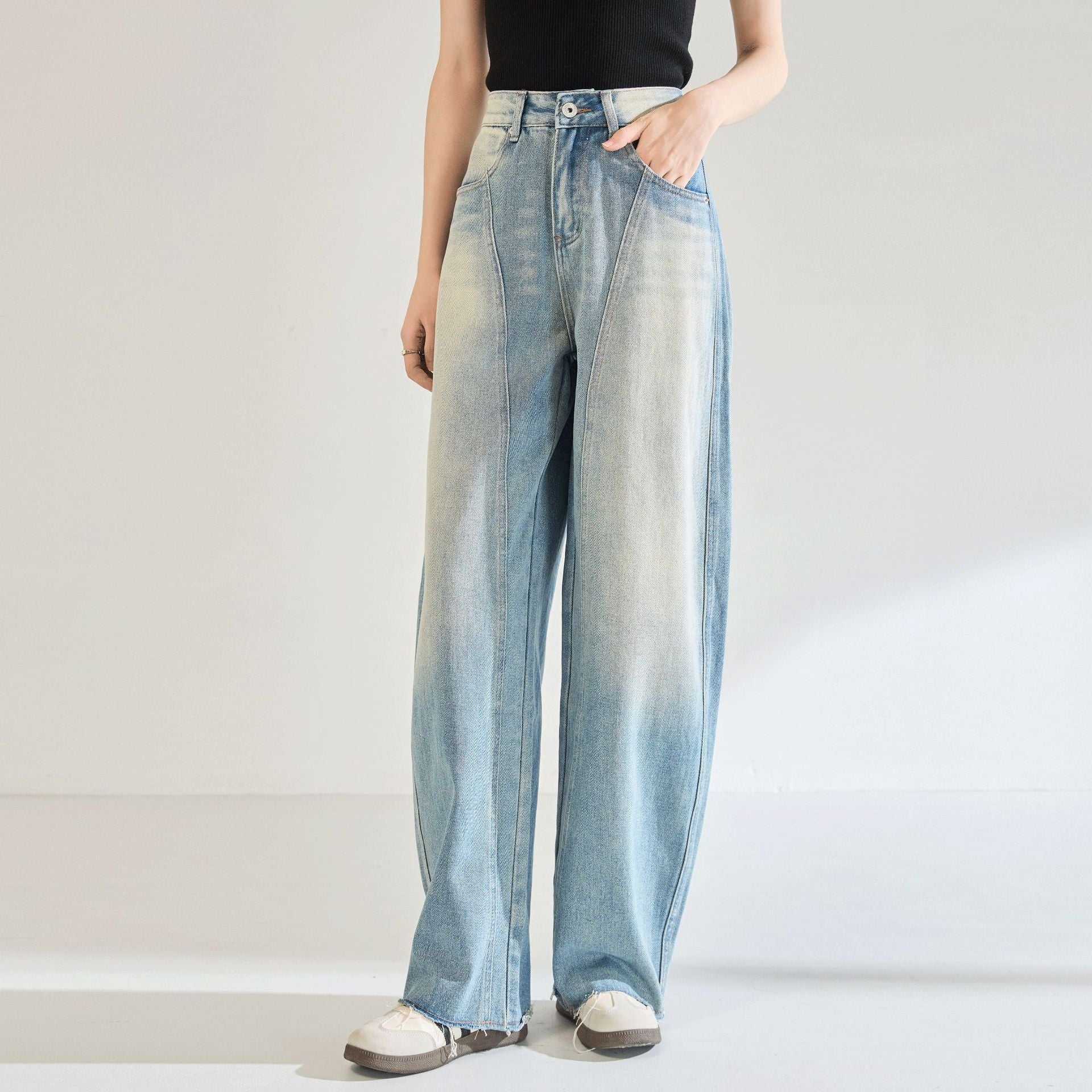 Women's Gradient Patchwork Do Old Casual Denim Pants
