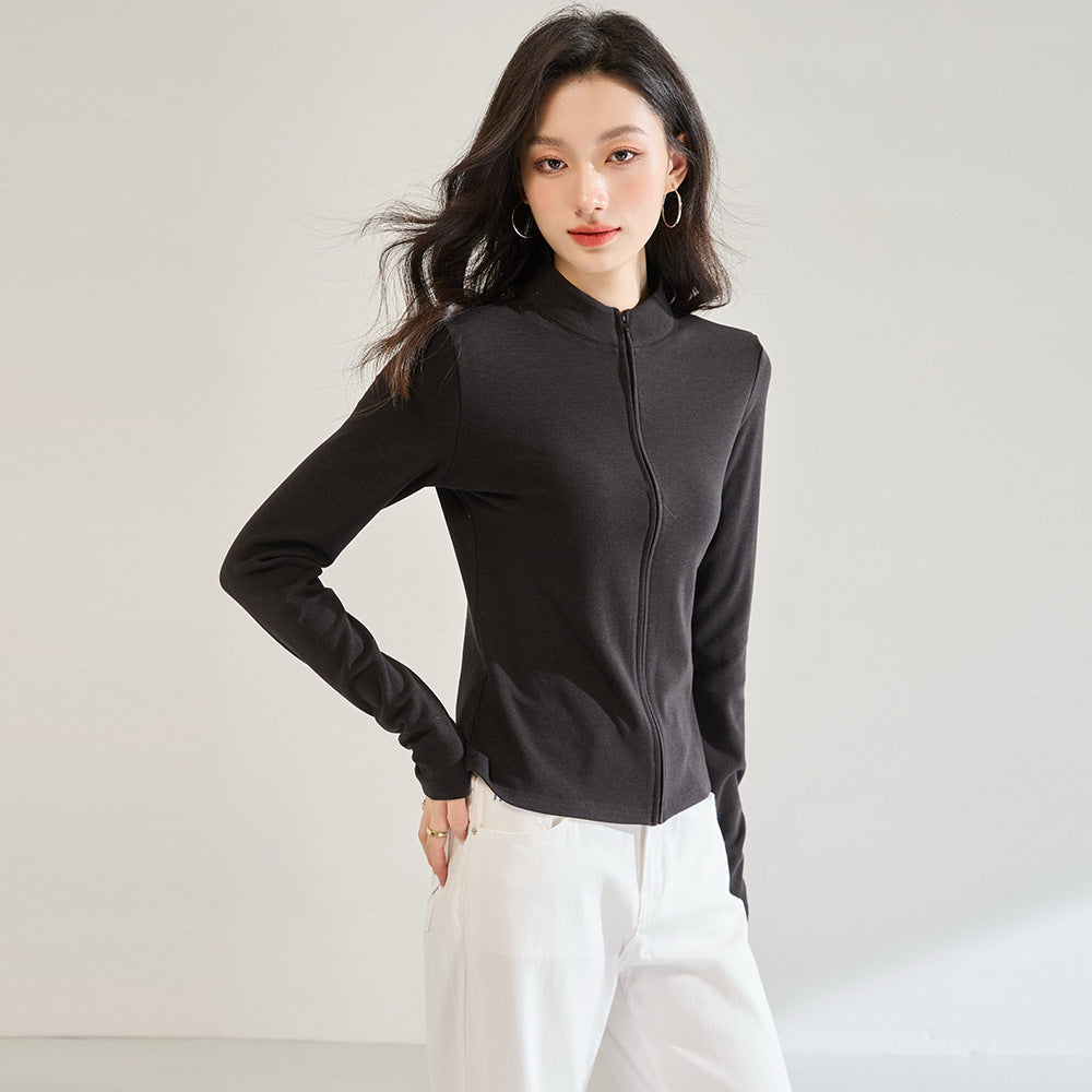 Fashion Women's Slim Fit Zipper Stand Collar Sweatshirt